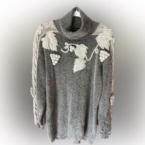 I.B. Diffusion Vintage 1989 Gray Angora 3D Sweater Grape Cluster Knit Women’s L